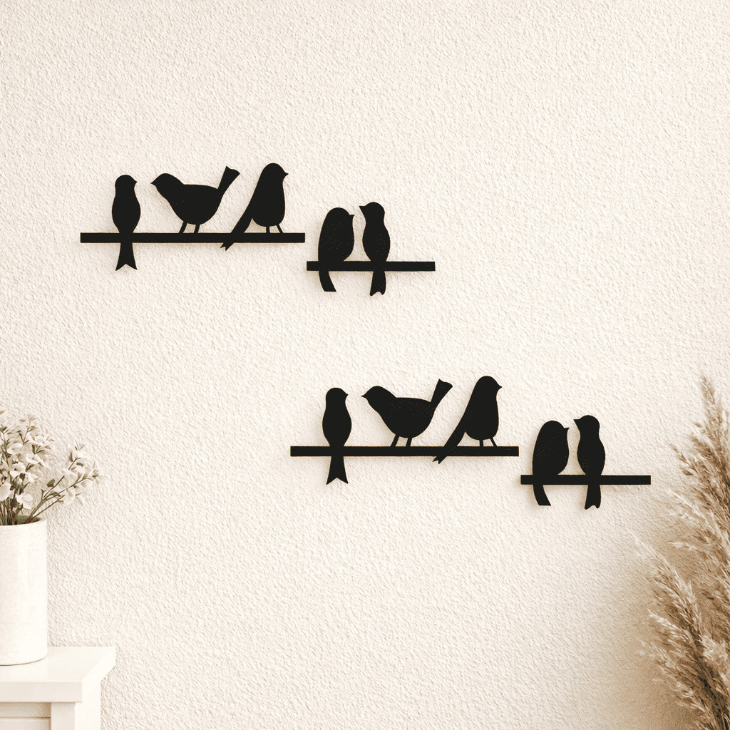 "Wooden 5 Birds wall Art Painting/ Wall Decorative for Living room, Office or Home | Dual Layer Black & White Wooden MDF Combo