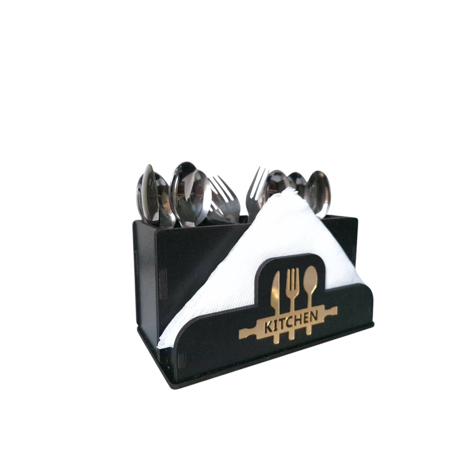 Wooden Cutlery Stand with Tissue Paper Holder for Kitchen & Dining Table | Spoon, Knife & Fork Holder|4 Compartments