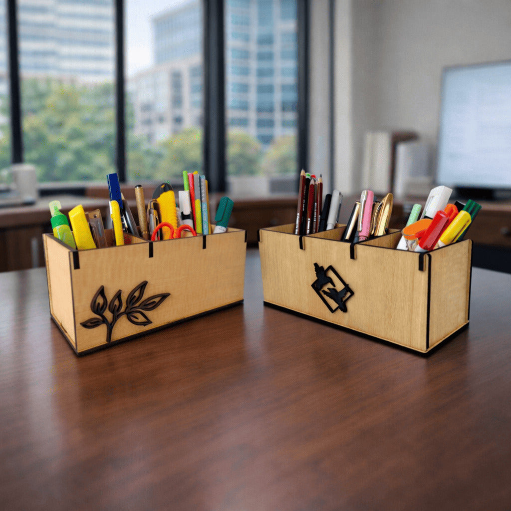 Wooden desk organizers and pen, stationery stands ideal for office and home desks |3 Compartments Combo