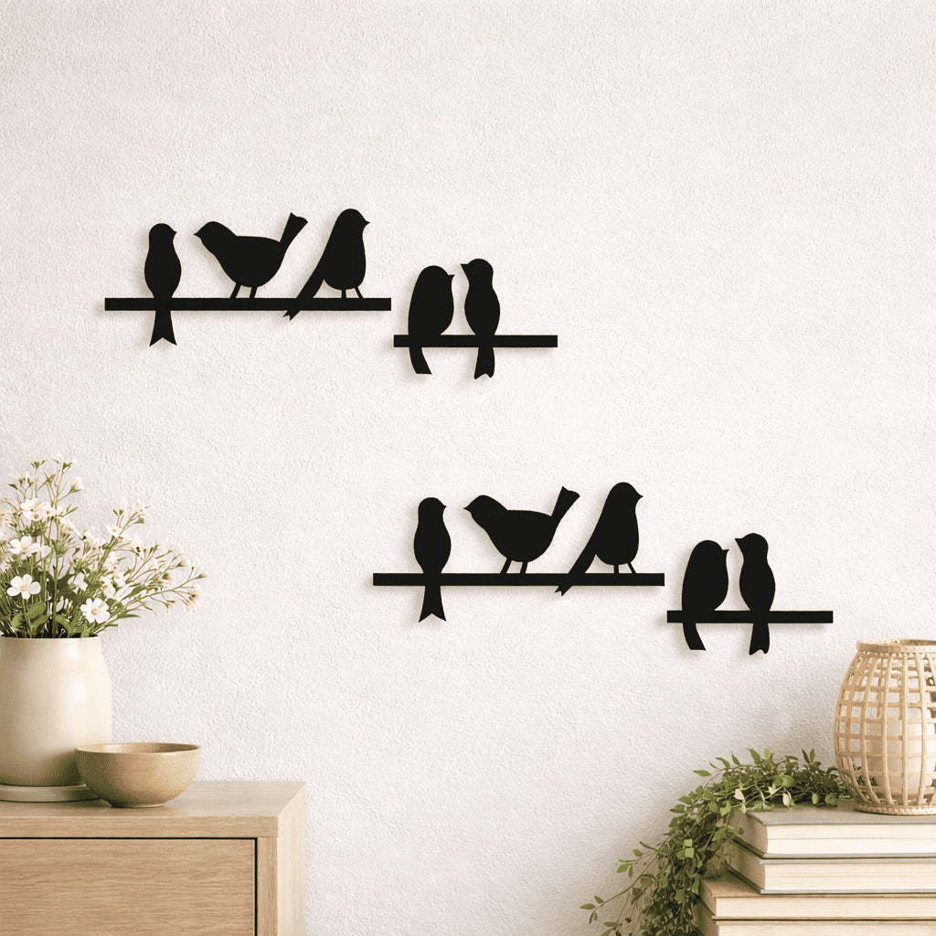 "Wooden 5 Birds wall Art Painting/ Wall Decorative for Living room, Office or Home | Dual Layer Black & White Wooden MDF Combo
