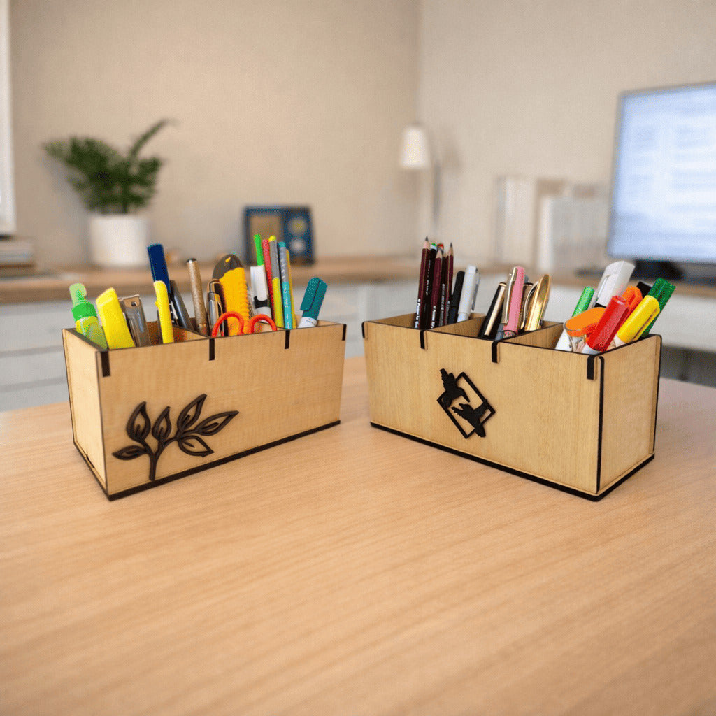 Wooden desk organizers and pen, stationery stands ideal for office and home desks |3 Compartments Combo