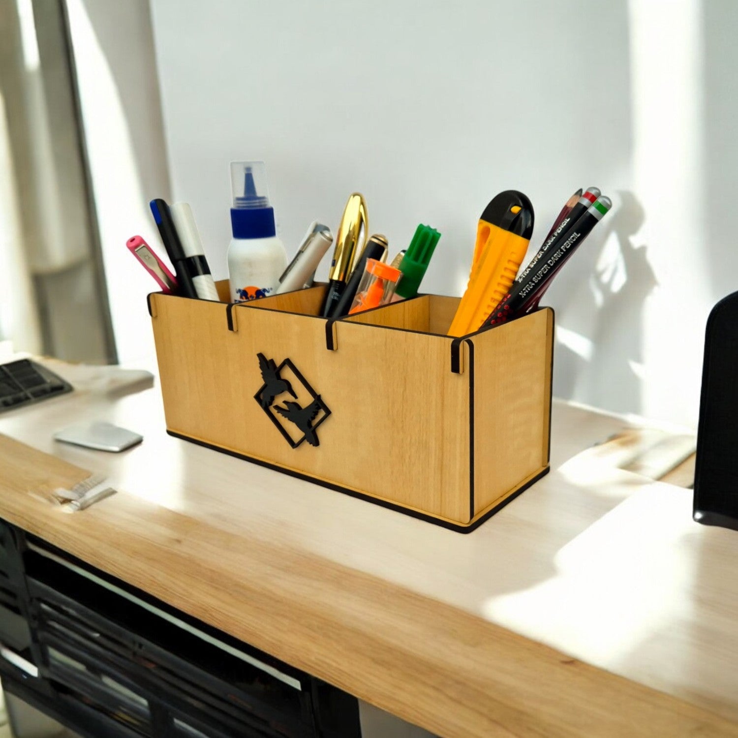 Wooden desk organizers and pen, stationery stands ideal for office and home desks |3 Compartments Combo