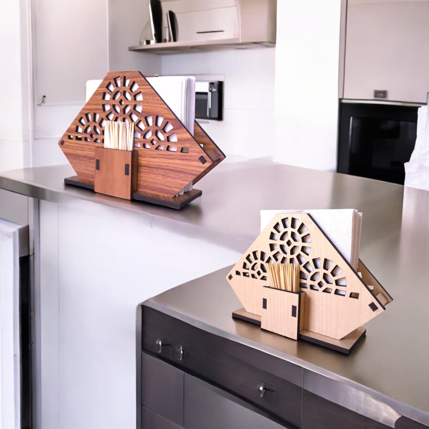 Wooden Cutlery Stand for Kitchen & Dining Table | Spoon, Knife & Fork Holder |3 Compartments & 2 Compartments Combo Set Of 2