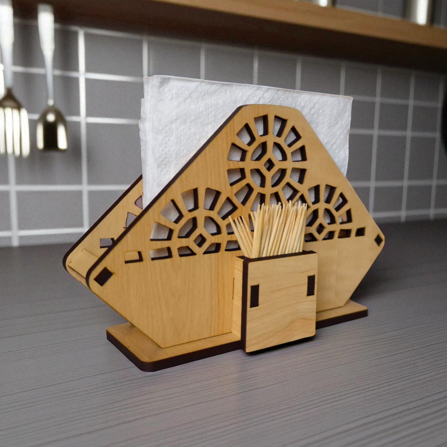 Tissue Paper and Toothpick Holder | Decorative and Premium Wooden holder ideal for Home, Kitchen Dining Table, Restaurants and Café