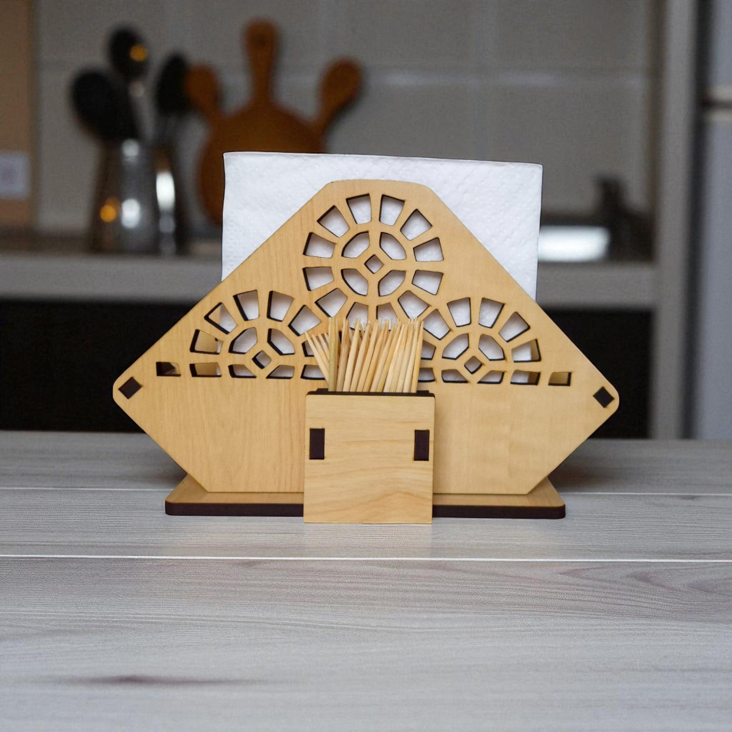 Tissue Paper and Toothpick Holder | Decorative and Premium Wooden holder ideal for Home, Kitchen Dining Table, Restaurants and Café