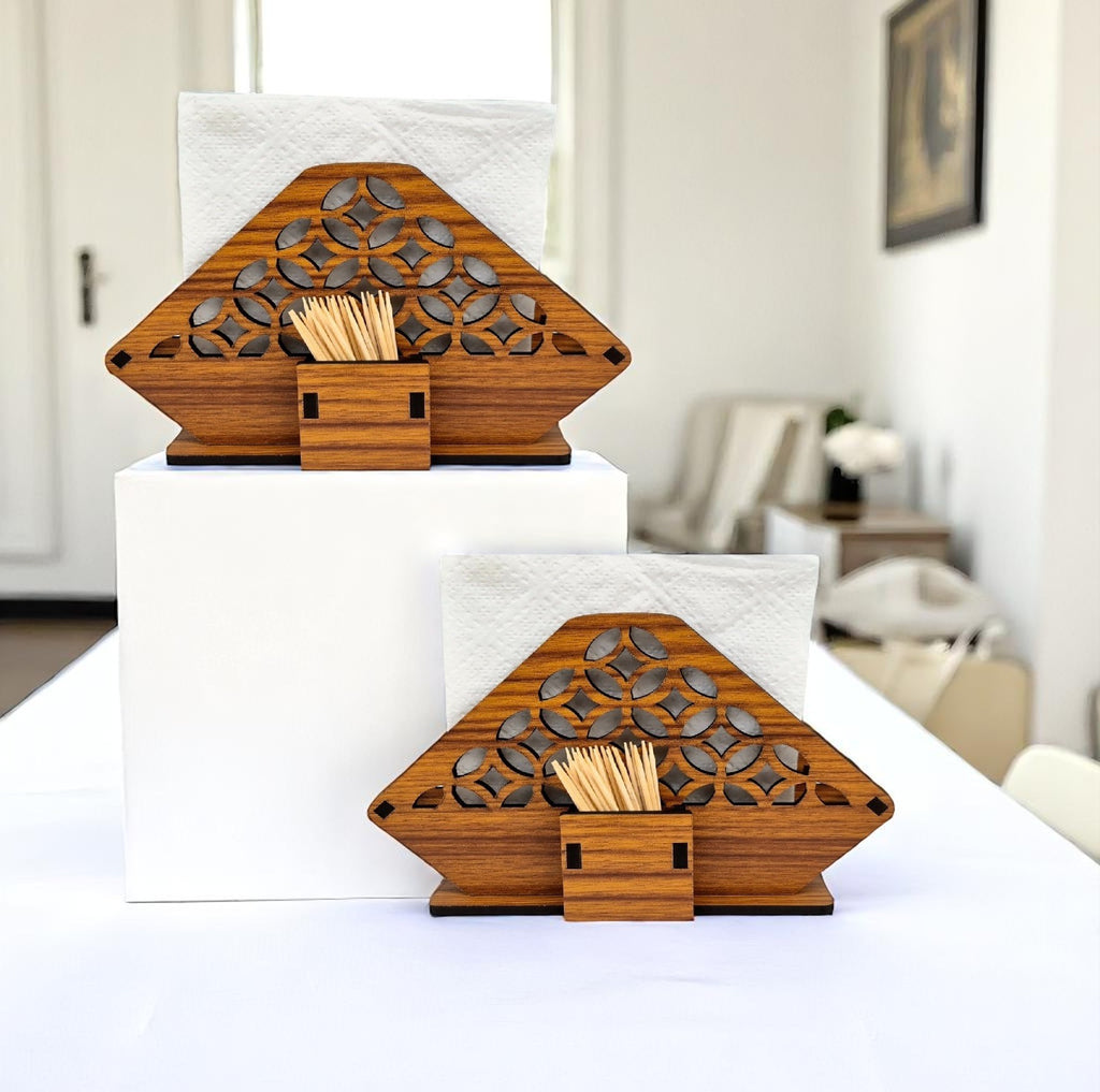 Tissue Paper and Toothpick Holder | Decorative and Premium Wooden holder ideal for Home, Kitchen Dining Table, Restaurants and Café Combo Set Of 2