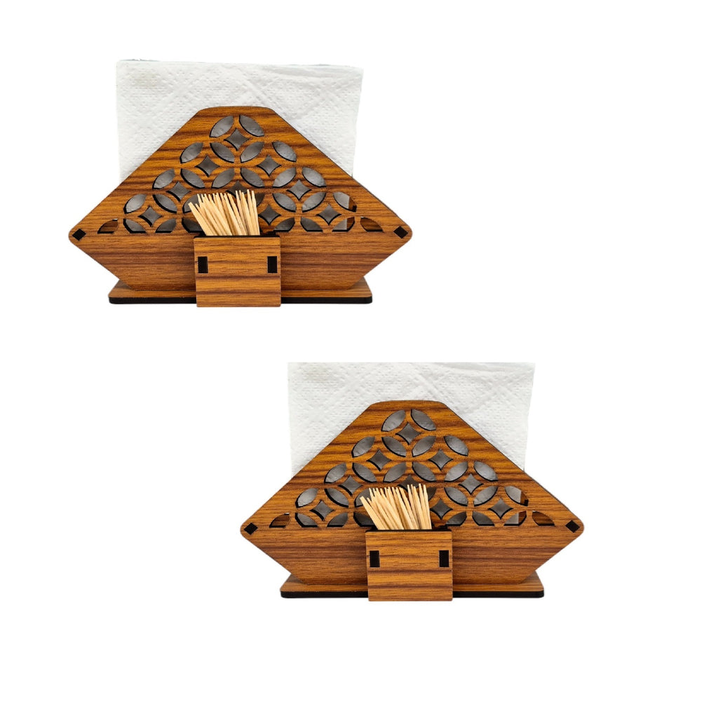 Tissue Paper and Toothpick Holder | Decorative and Premium Wooden holder ideal for Home, Kitchen Dining Table, Restaurants and Café Combo Set Of 2