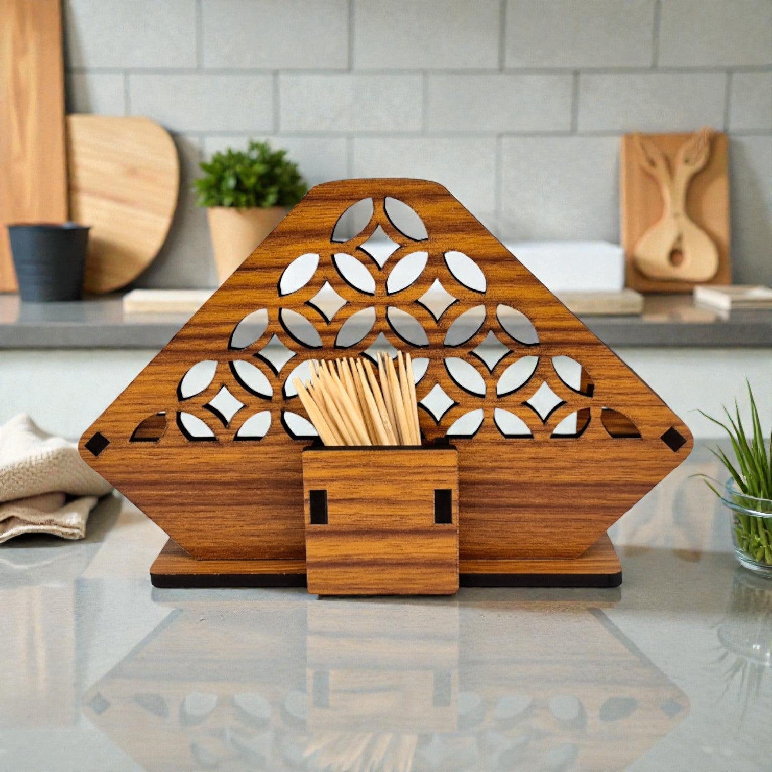 Tissue Paper and Toothpick Holder | Decorative and Premium Wooden holder ideal for Home, Kitchen Dining Table, Restaurants and Café