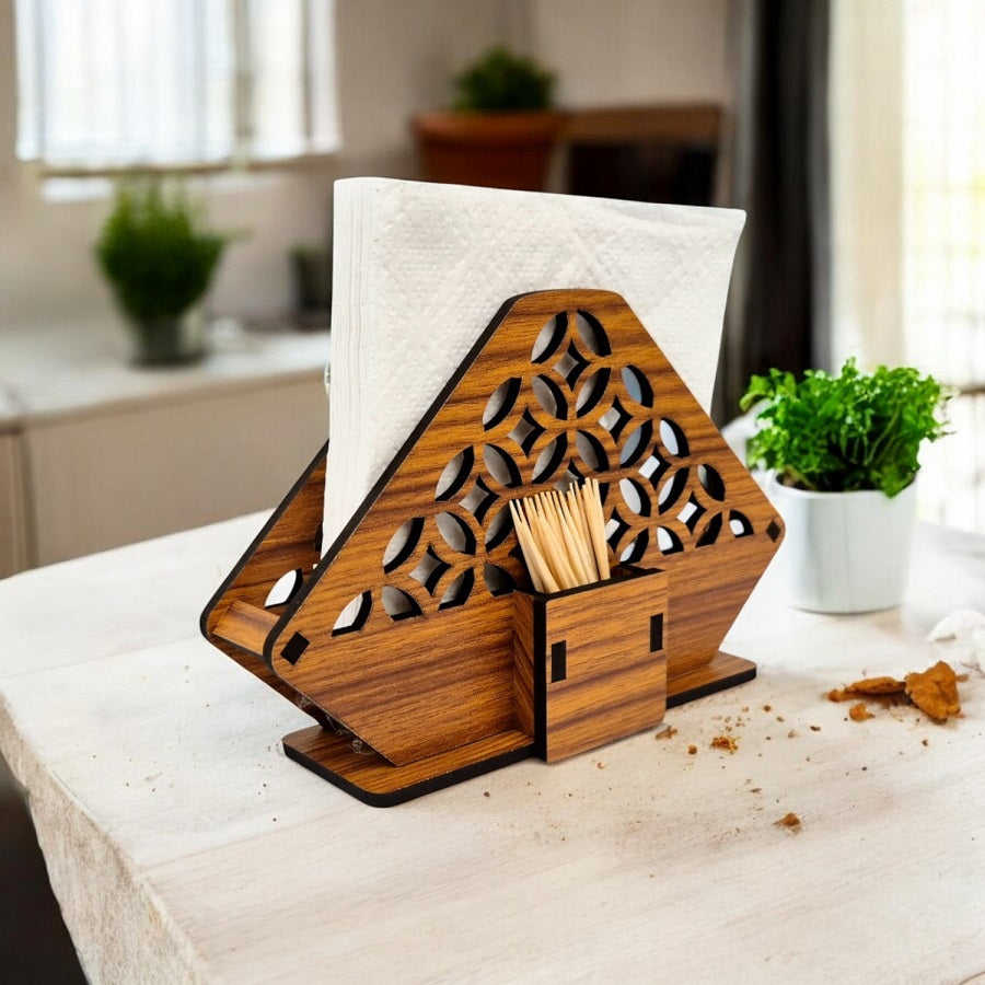 Tissue Paper and Toothpick Holder | Decorative and Premium Wooden holder ideal for Home, Kitchen Dining Table, Restaurants and Café Combo Set Of 2