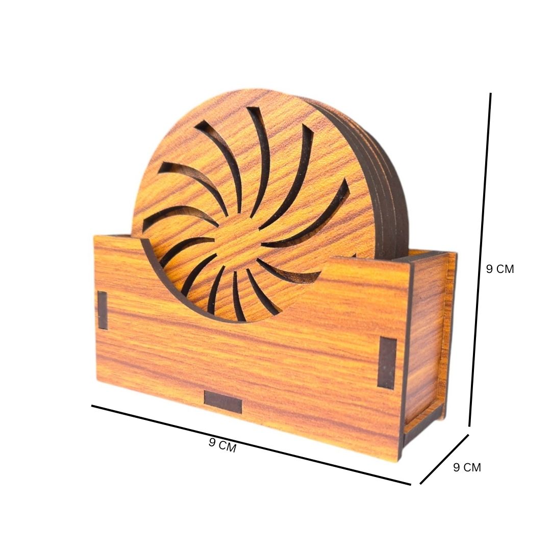 Wooden Coaster Set of 6 with Coaster holder for Tea cups, Coffee Mugs, Bottles, Glasses (Chakra design)