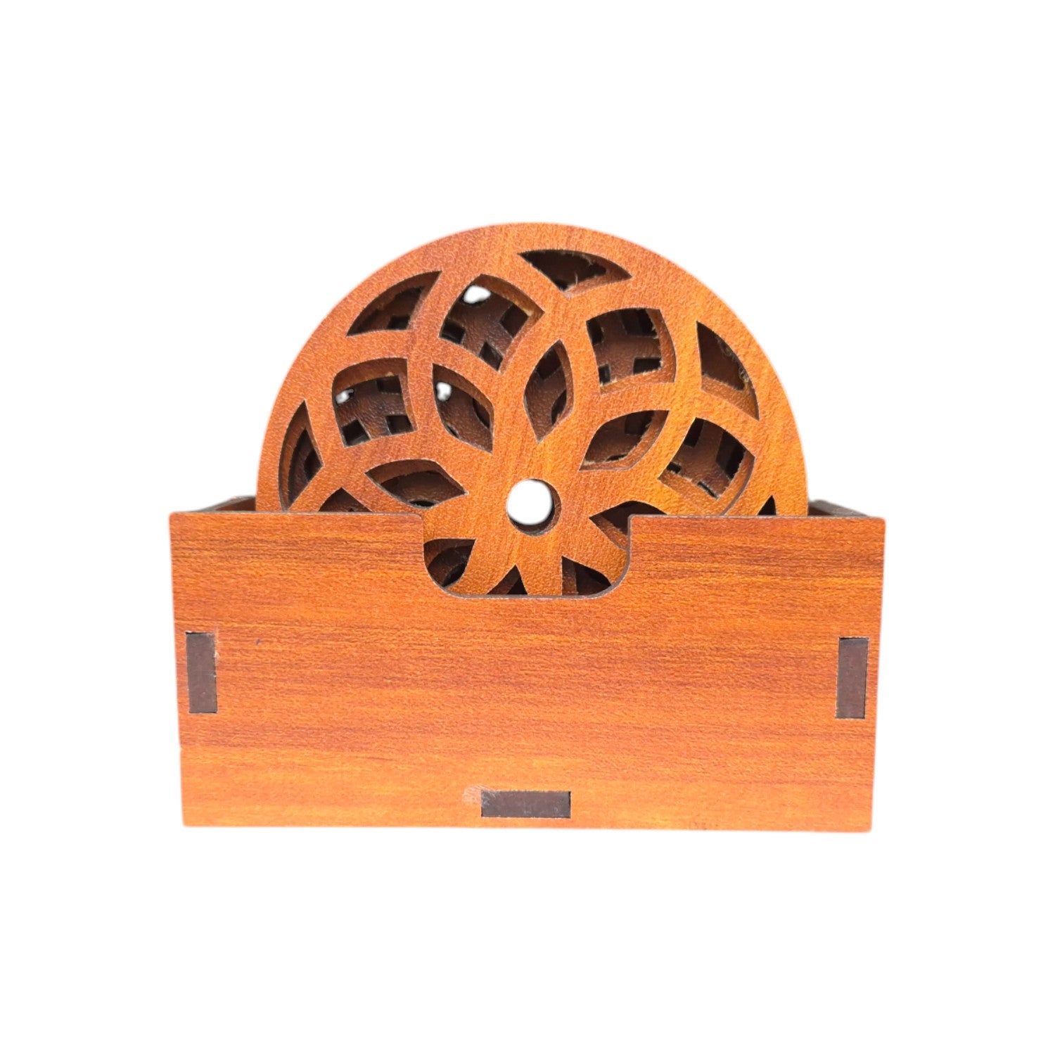 Wooden Coaster Set of 6 with Coaster holder for Tea cups, Coffee Mugs, Bottles, Glasses (Mandala design)