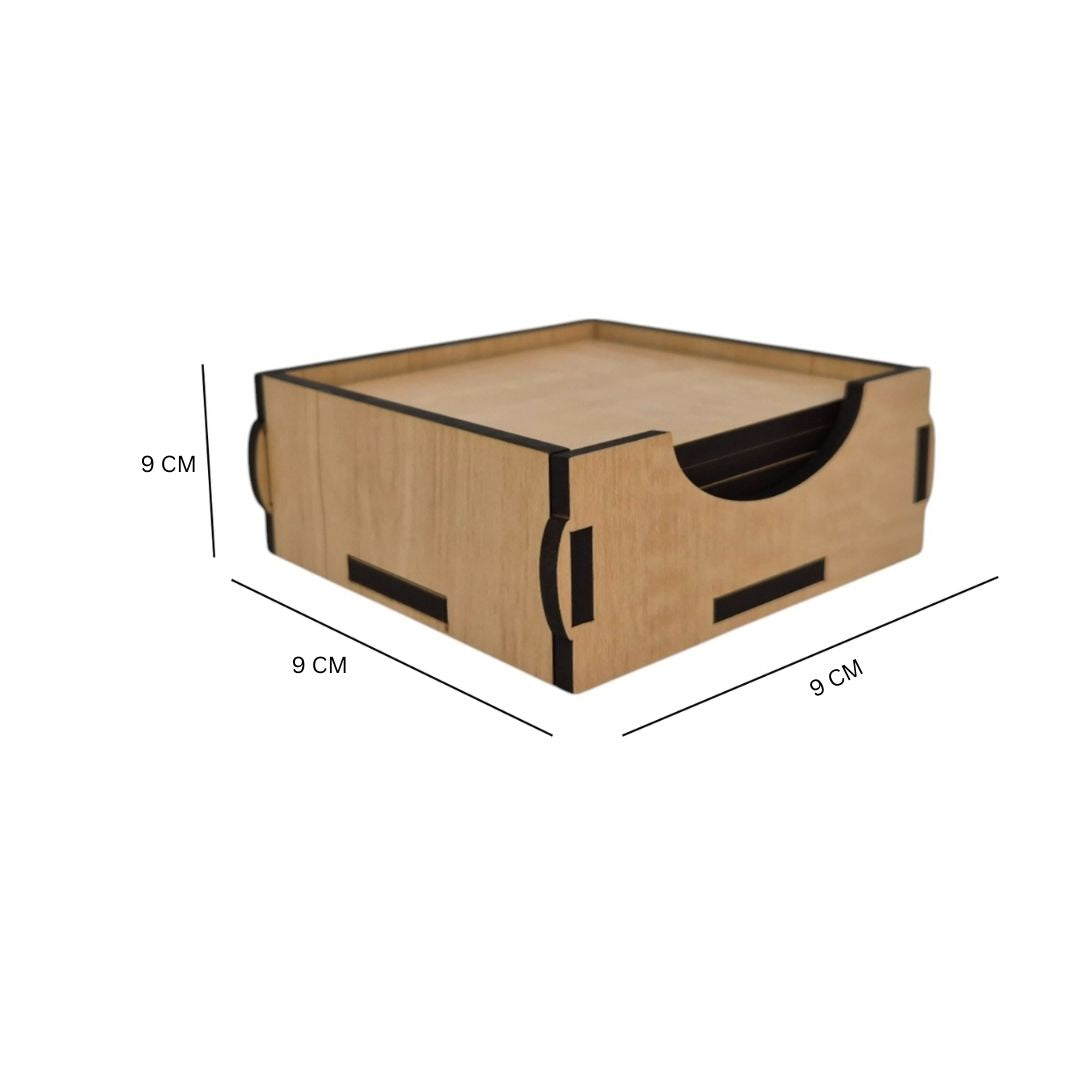 Wooden Coaster Set of 6 with Coaster Box for Tea cups, Coffee Mugs, Bottles, Glasses - Square Design (Maple Color)