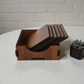 Wooden Coaster Set of 6 with Coaster Box for Tea cups, Coffee Mugs, Bottles, Glasses - Square Design (Maple Color)