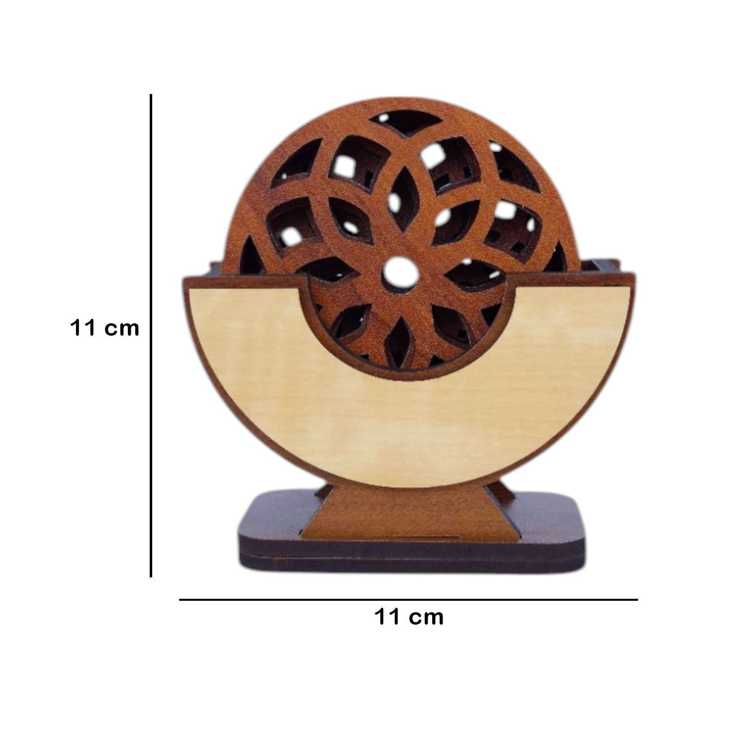 Wooden Coaster Set of 6 with Coaster Box for Tea cups, Coffee Mugs, Bottles, Glasses (Arc Design, Teak wood Color)