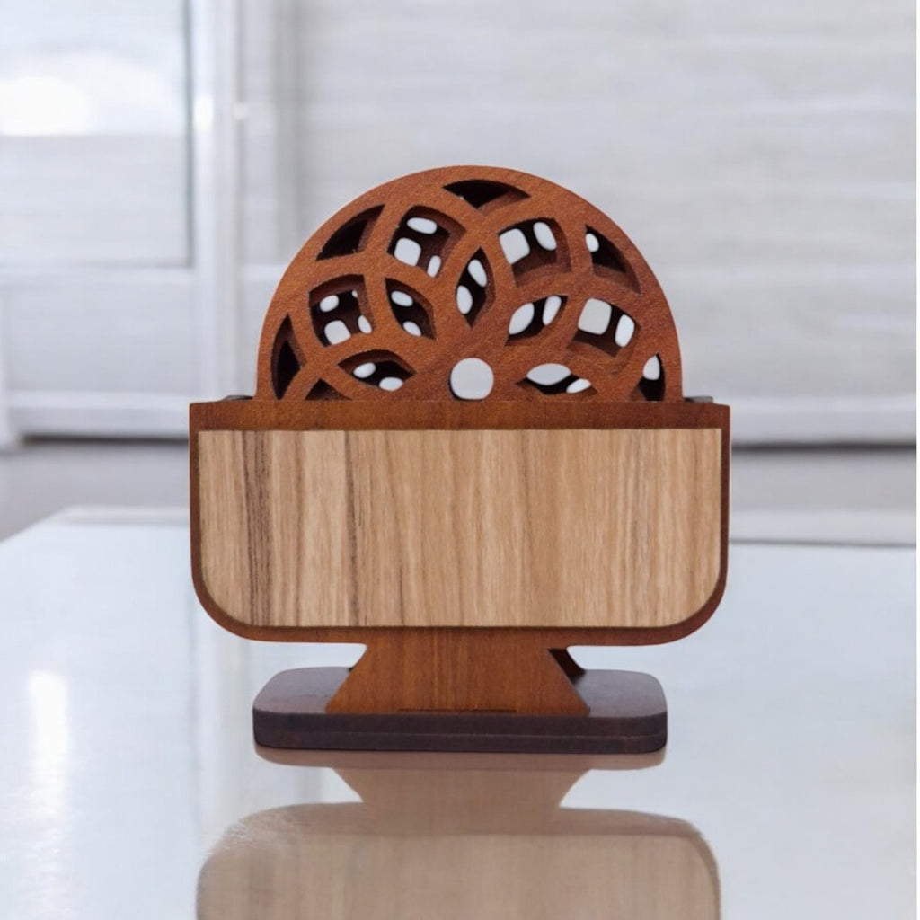 Wooden Coaster Set of 6 with Coaster Box for Tea cups, Coffee Mugs, Bottles, Glasses (Teak & Black )