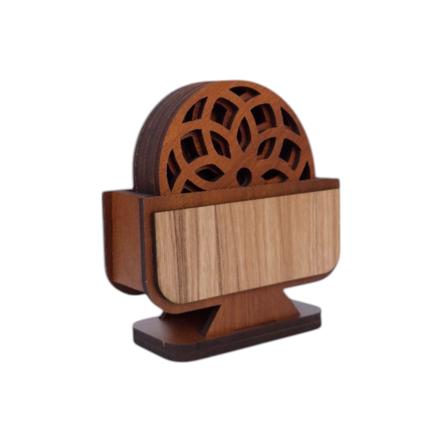 Wooden Coaster Set of 6 with Coaster Box for Tea cups, Coffee Mugs, Bottles, Glasses (Teak & Black )