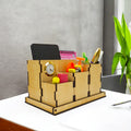 Wooden Desk Organiser with Clock Remote and Pen Stand Multi-Compartment Storage Box MDF 4 Box and 1 Tray Office Stationery Holder Desk Accessories