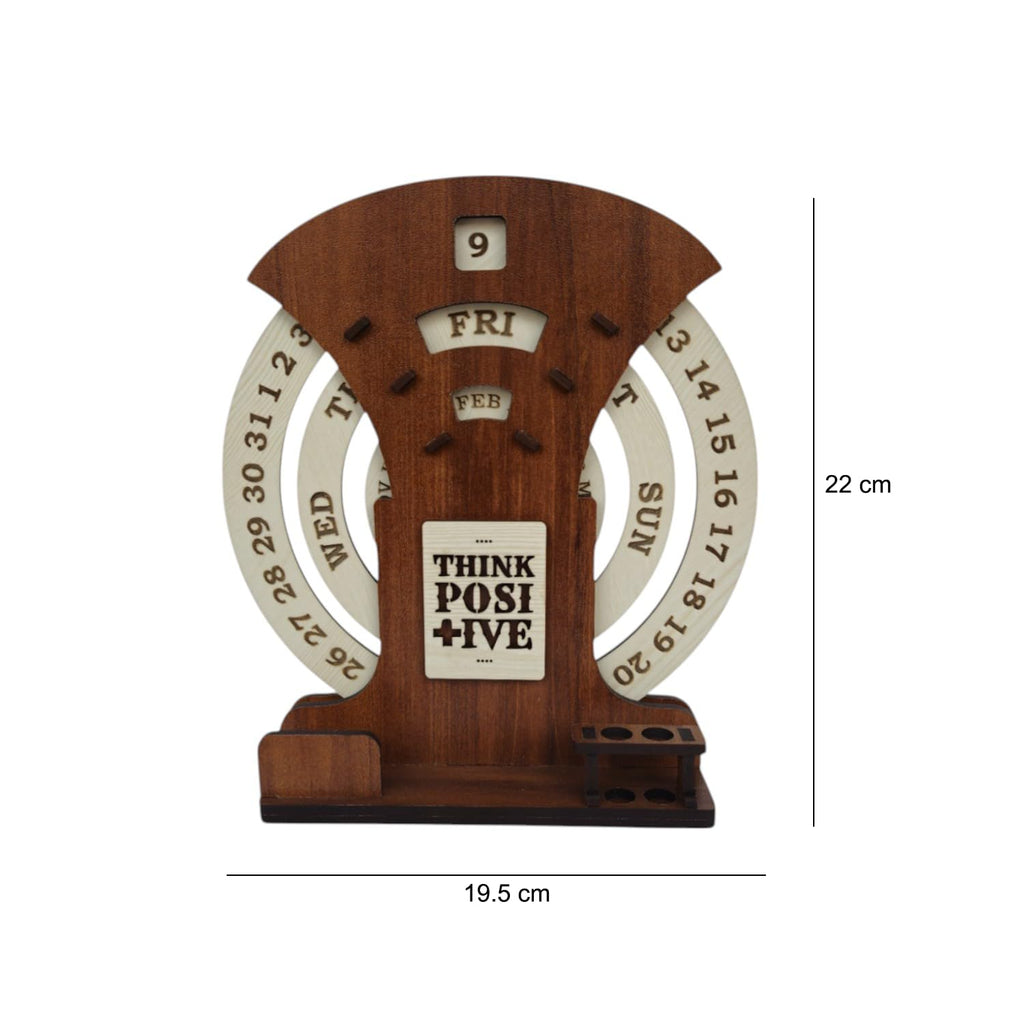 Circular lifetime wooden Desk Calendar with Pen holder & Visiting Card for Office and home | |Corporate gifts
