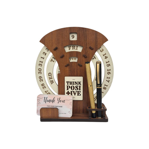 Circular lifetime wooden Desk Calendar with Pen holder & Visiting Card for Office and home | |Corporate gifts