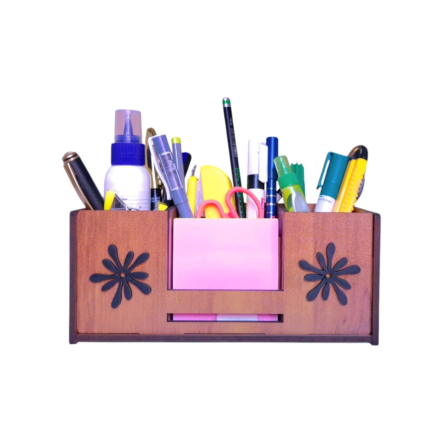 Desk Organizer With Mobile Holder, Remote & Visiting Card Holder | Multipurpose Wooden Pen And Pencil Holder Stand For Office Desk And Study Table.