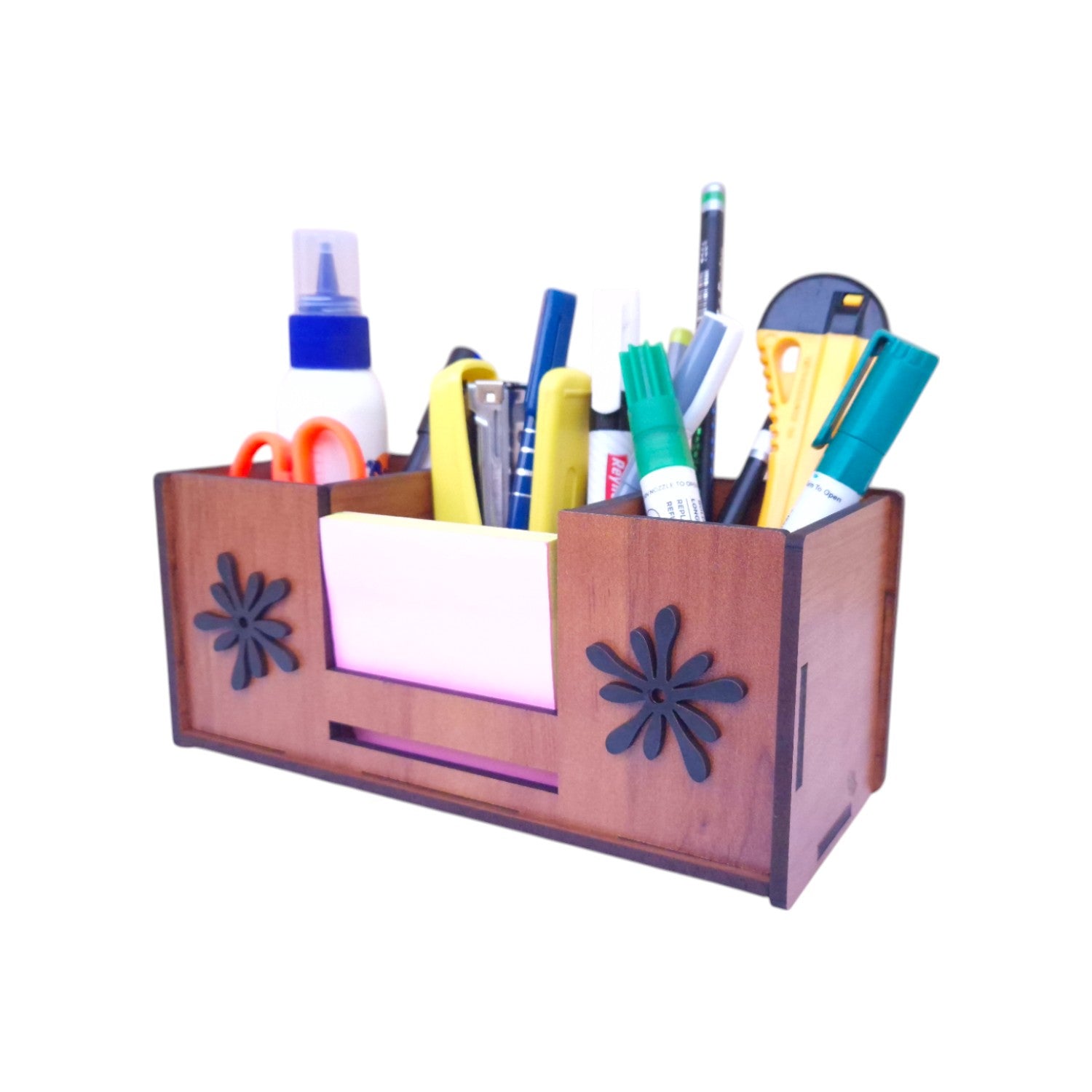 Desk Organizer With Mobile Holder, Remote & Visiting Card Holder | Multipurpose Wooden Pen And Pencil Holder Stand For Office Desk And Study Table.