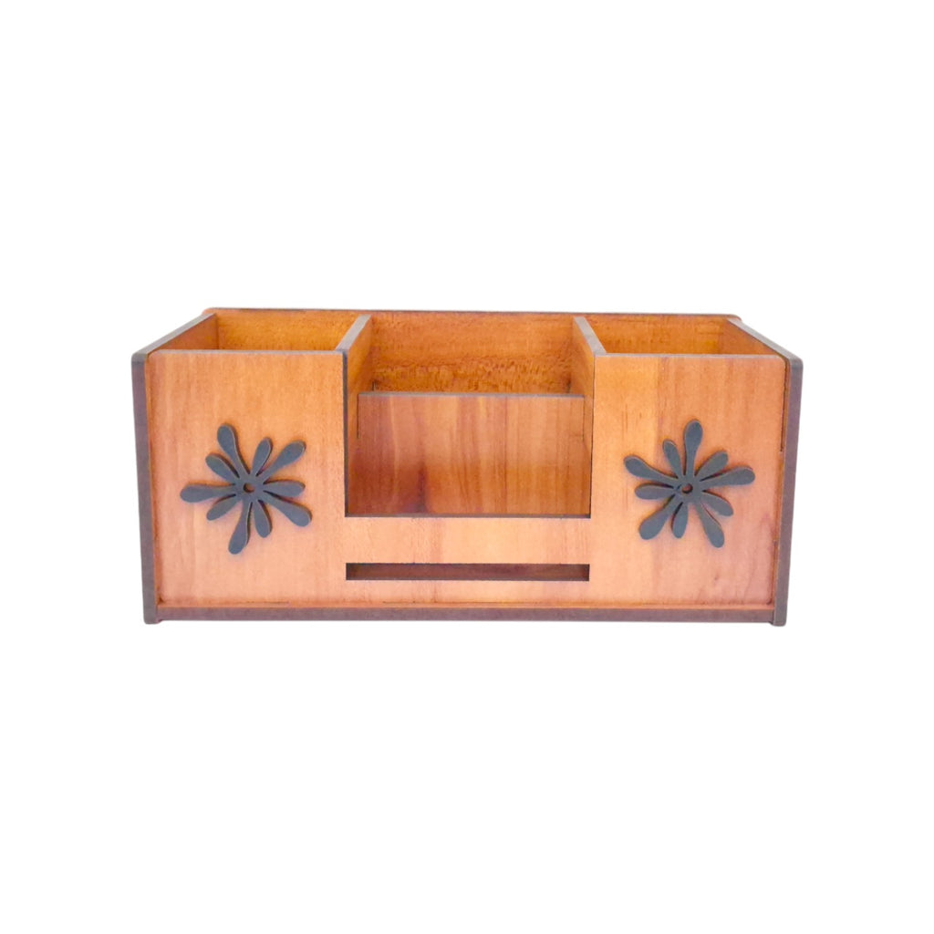 Desk Organizer With Mobile Holder, Remote & Visiting Card Holder | Multipurpose Wooden Pen And Pencil Holder Stand For Office Desk And Study Table.