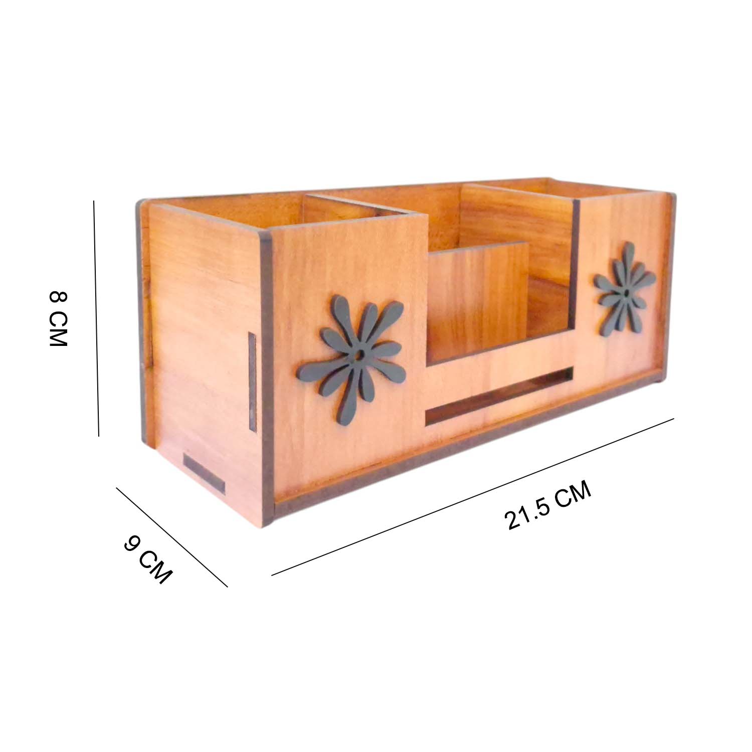 Desk Organizer With Mobile Holder, Remote & Visiting Card Holder | Multipurpose Wooden Pen And Pencil Holder Stand For Office Desk And Study Table.