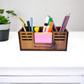 Desk Organizer With Mobile Holder, Remote & Visiting Card Holder | Multipurpose Wooden Pen And Pencil Holder Stand For Office Desk And Study Table.