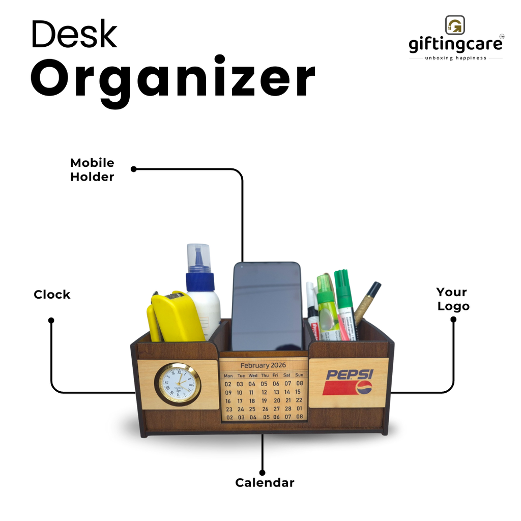 Desk Organizer With Mobile Holder, Remote & Visiting Card Holder | Multipurpose Wooden Pen And Pencil Holder Stand For Office Desk And Study Table