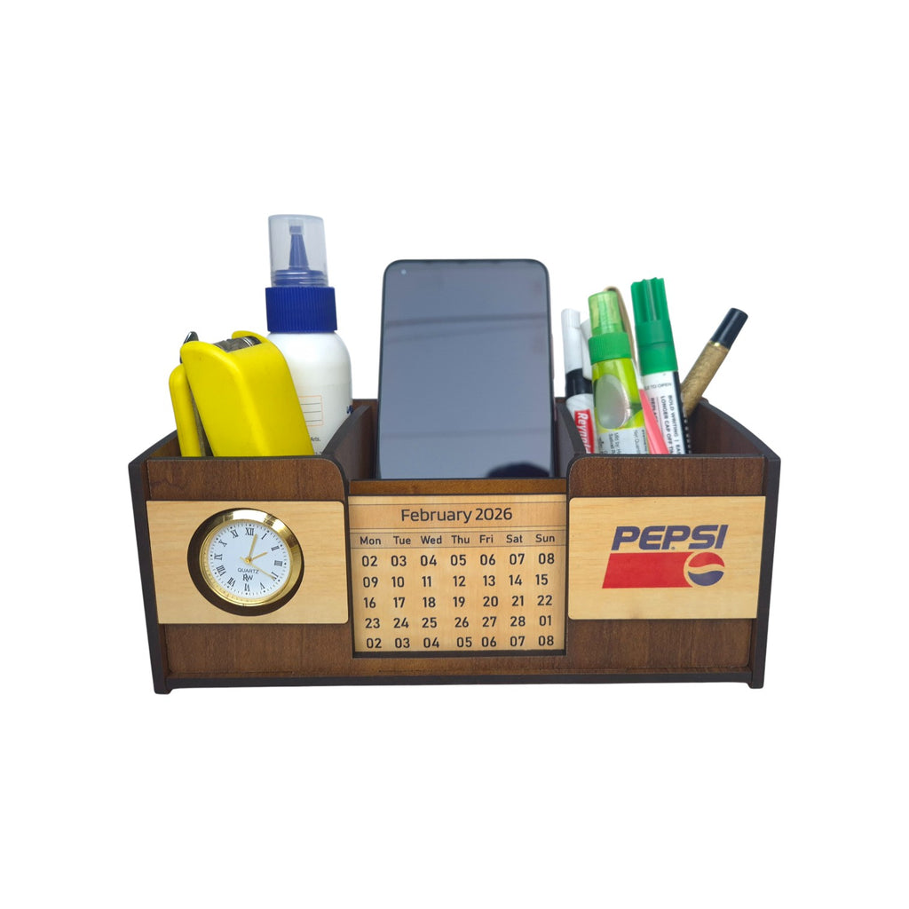 Desk Organizer With Mobile Holder, Remote & Visiting Card Holder | Multipurpose Wooden Pen And Pencil Holder Stand For Office Desk And Study Table