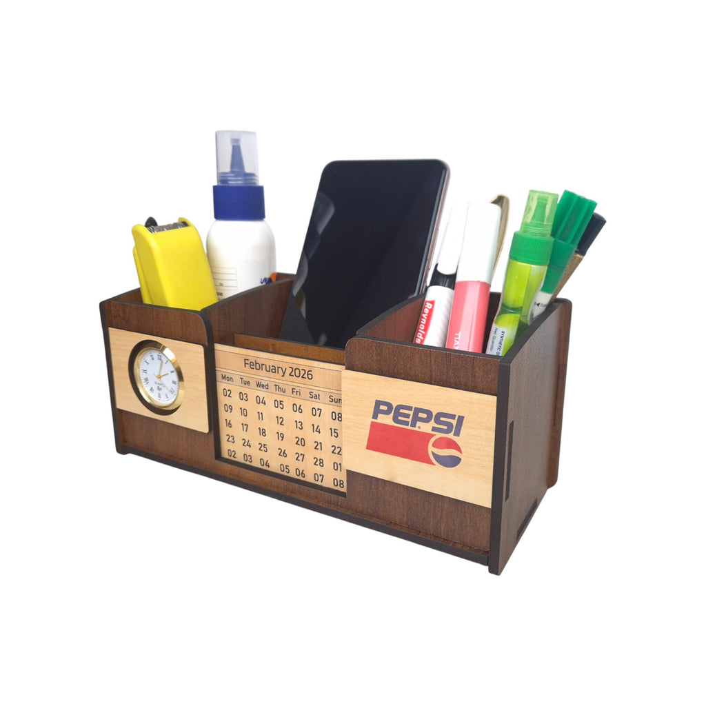 Desk Organizer With Mobile Holder, Remote & Visiting Card Holder | Multipurpose Wooden Pen And Pencil Holder Stand For Office Desk And Study Table