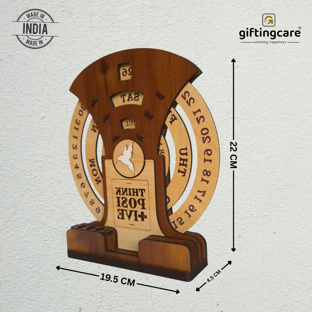 Circular lifetime wooden Desk Calendar with Pen holders & Visiting Card for Office and home decoration | Desk Organizer for gifitng.