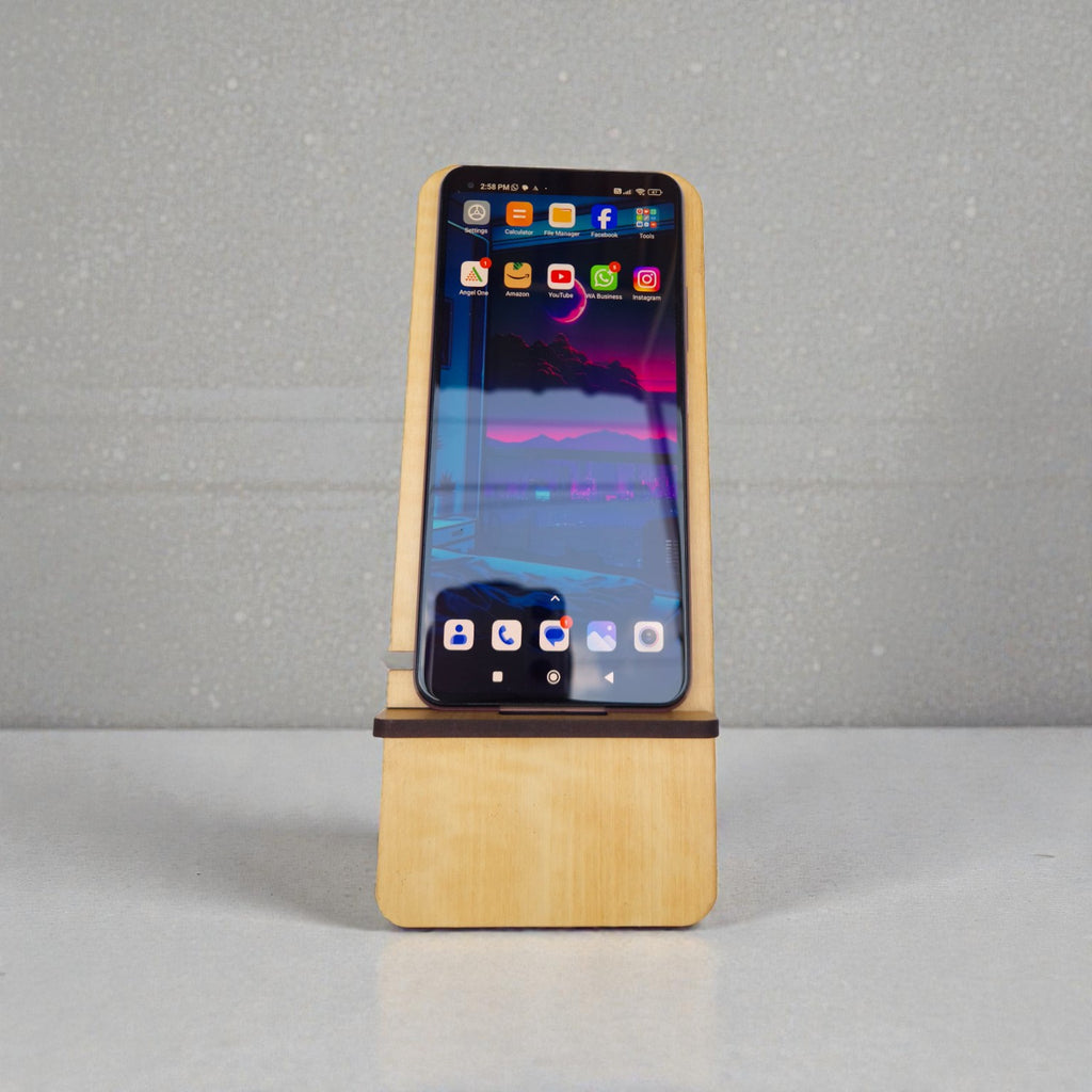 Wooden Mobile Stand with charging cable slot | 3 level adjustable phone holder