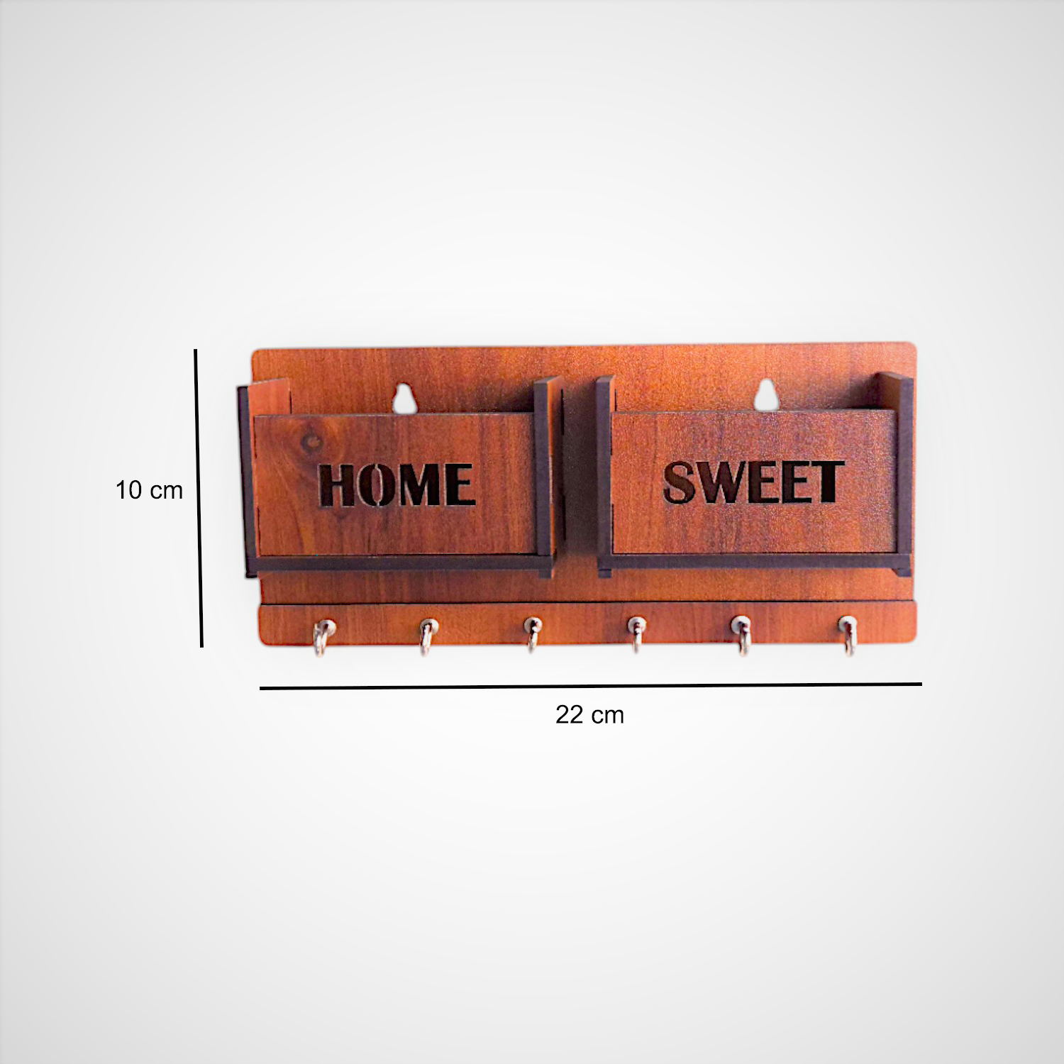 Wooden Wall Mounted Key Holders with 2 separate Racks for storage| 6 Hooks | Attractive & Decorative.