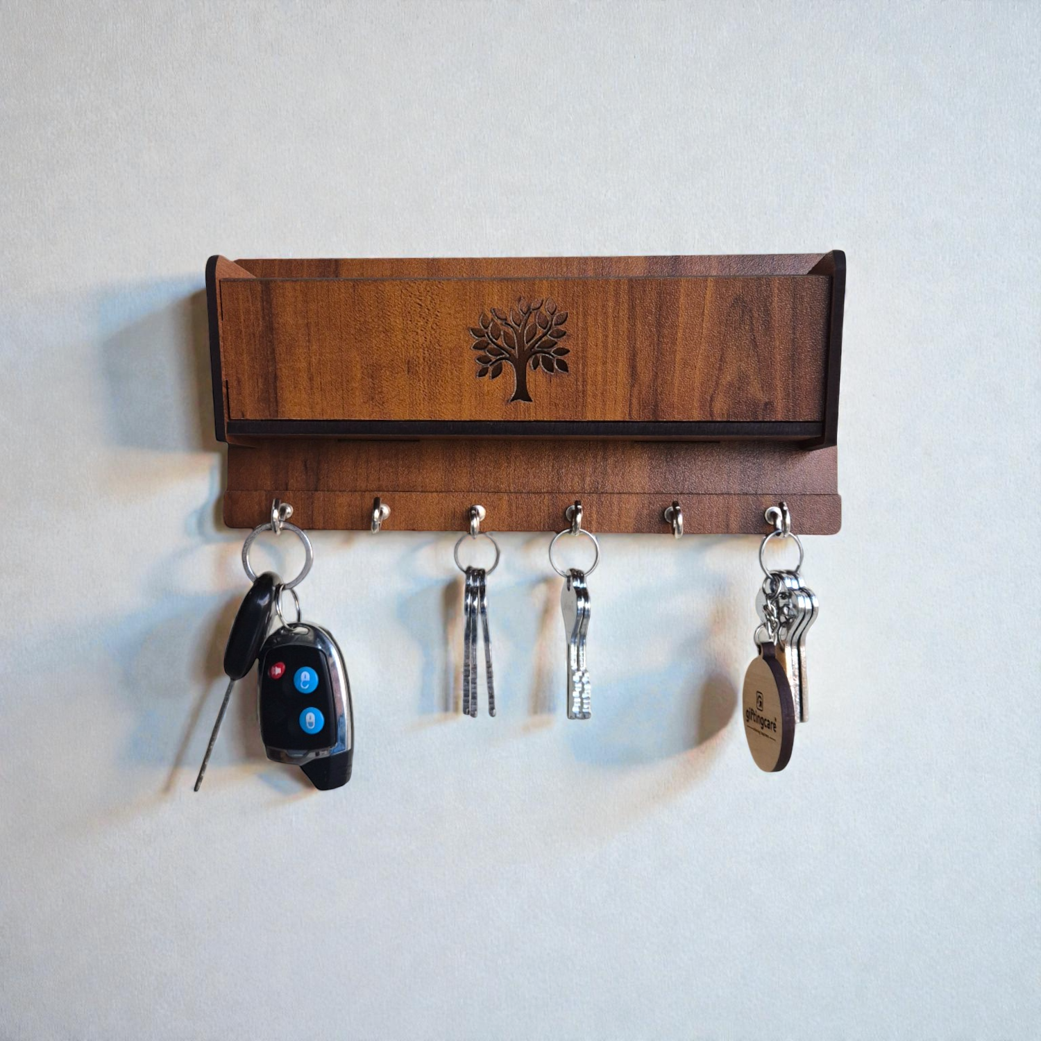 Wooden Wall Mounted Key Holders with shelf Rack | 6 Hooks