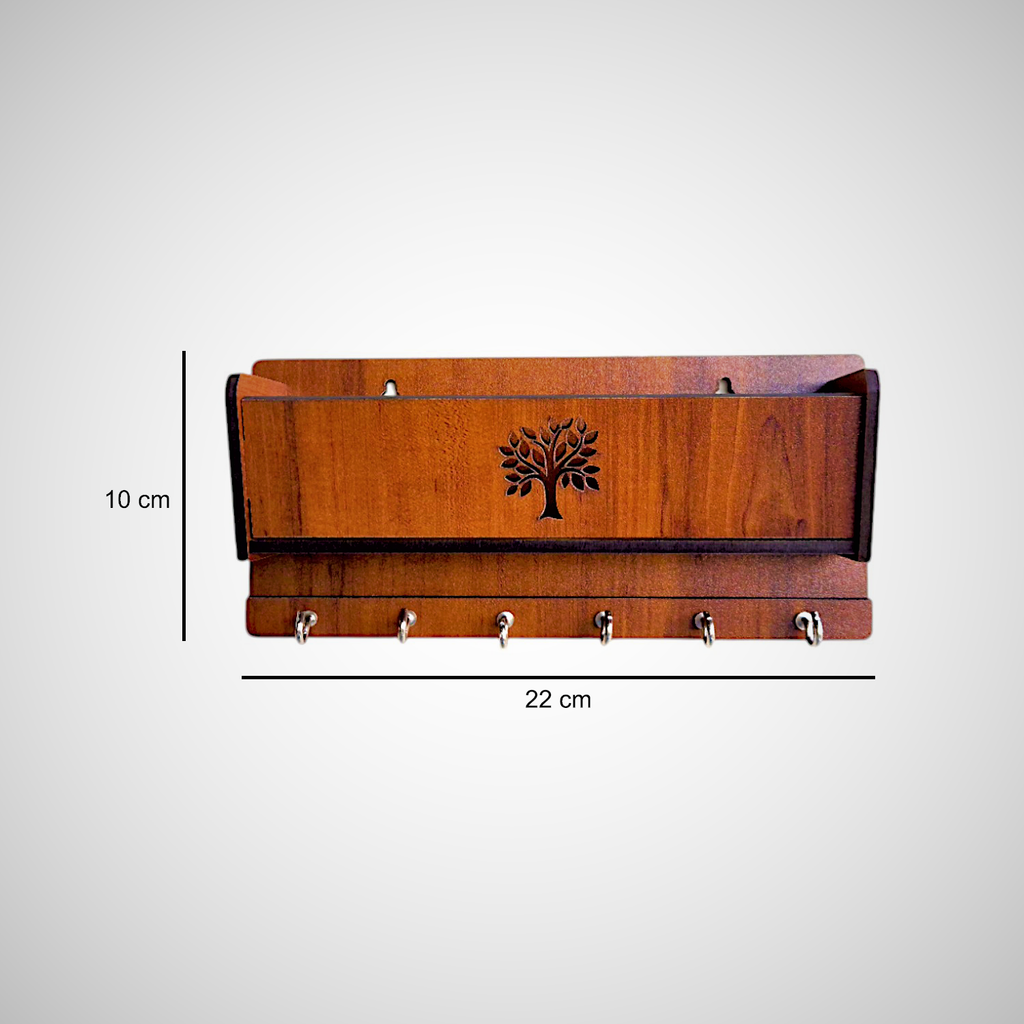 Wooden Wall Mounted Key Holders with shelf Rack | 6 Hooks