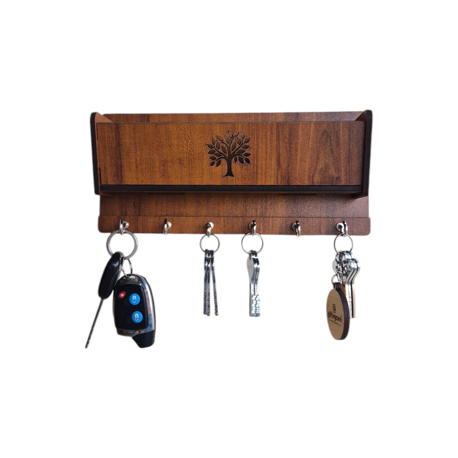 Wooden Wall Mounted Key Holders with shelf Rack | 6 Hooks