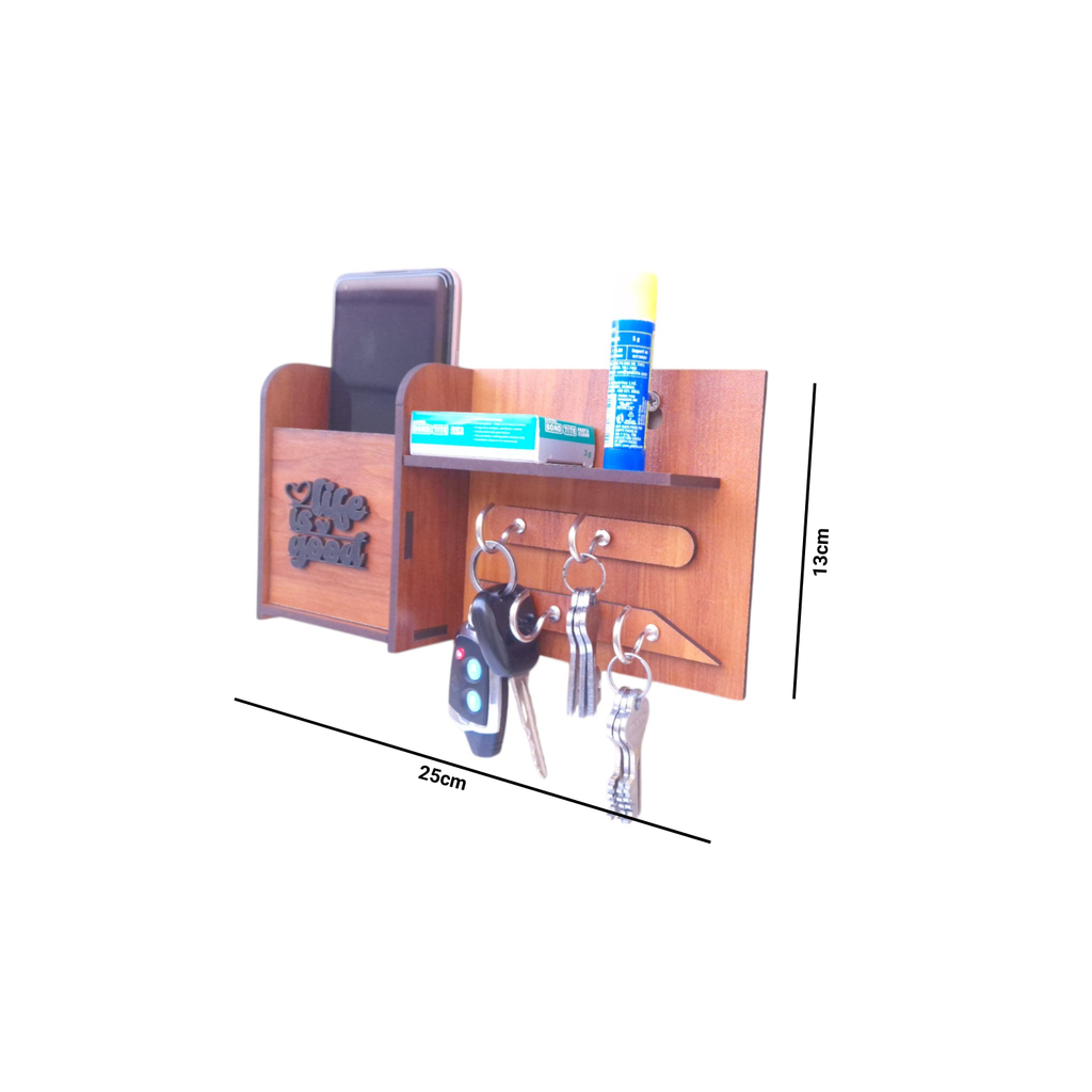 Wooden Wall Mounted Key Holders with shelf Rack | 4 Hooks