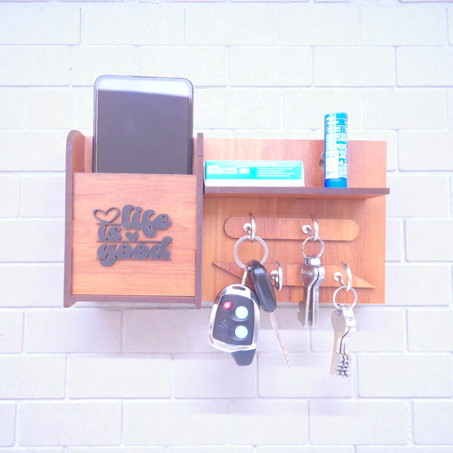 Wooden Wall Mounted Key Holders with shelf Rack | 4 Hooks