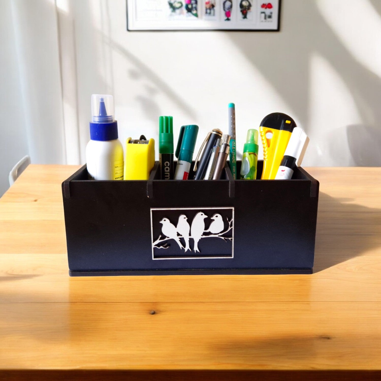 Wooden desk organizers and pen, stationery stands ideal for office and home desks |3 Compartments