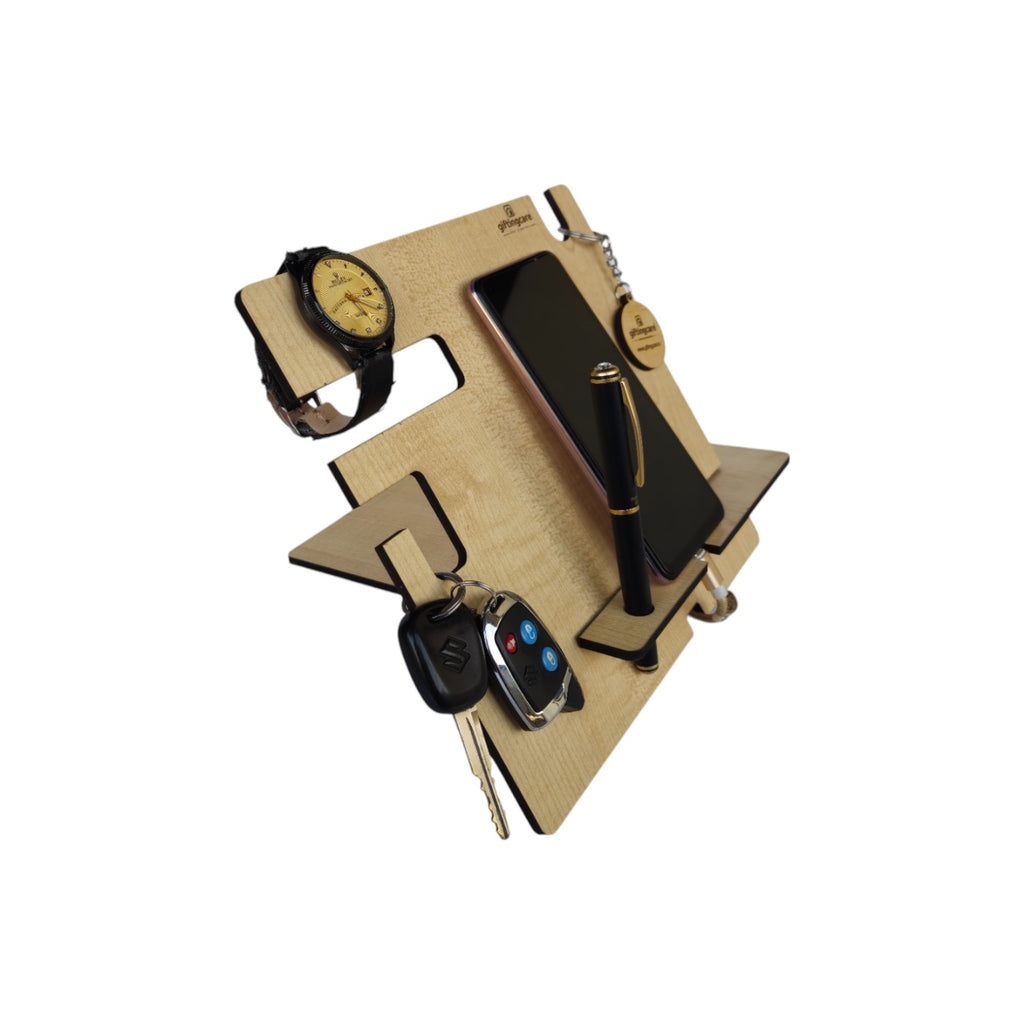 Wooden Docking Station for Mobile, Watch Key Holder Pen Stand, Desk Table Organizer For Office Study Table Home