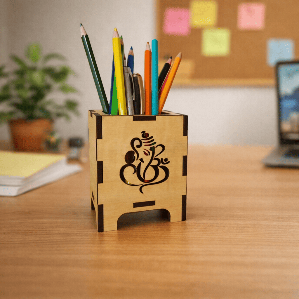 Wooden Pen-Pencil Holder with Artistic Design Home or Office Stationery Organiser