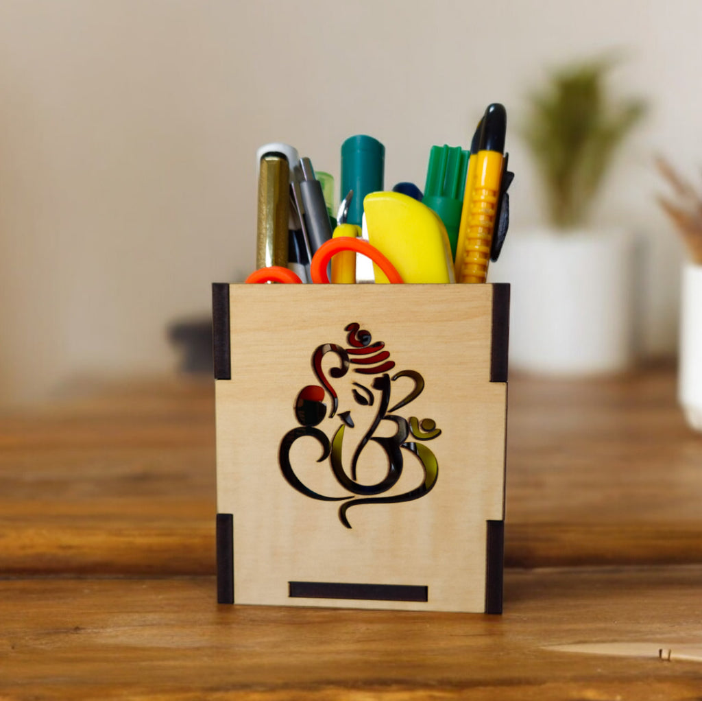 Wooden Pen-Pencil Holder with Artistic Design Home or Office Stationery Organiser