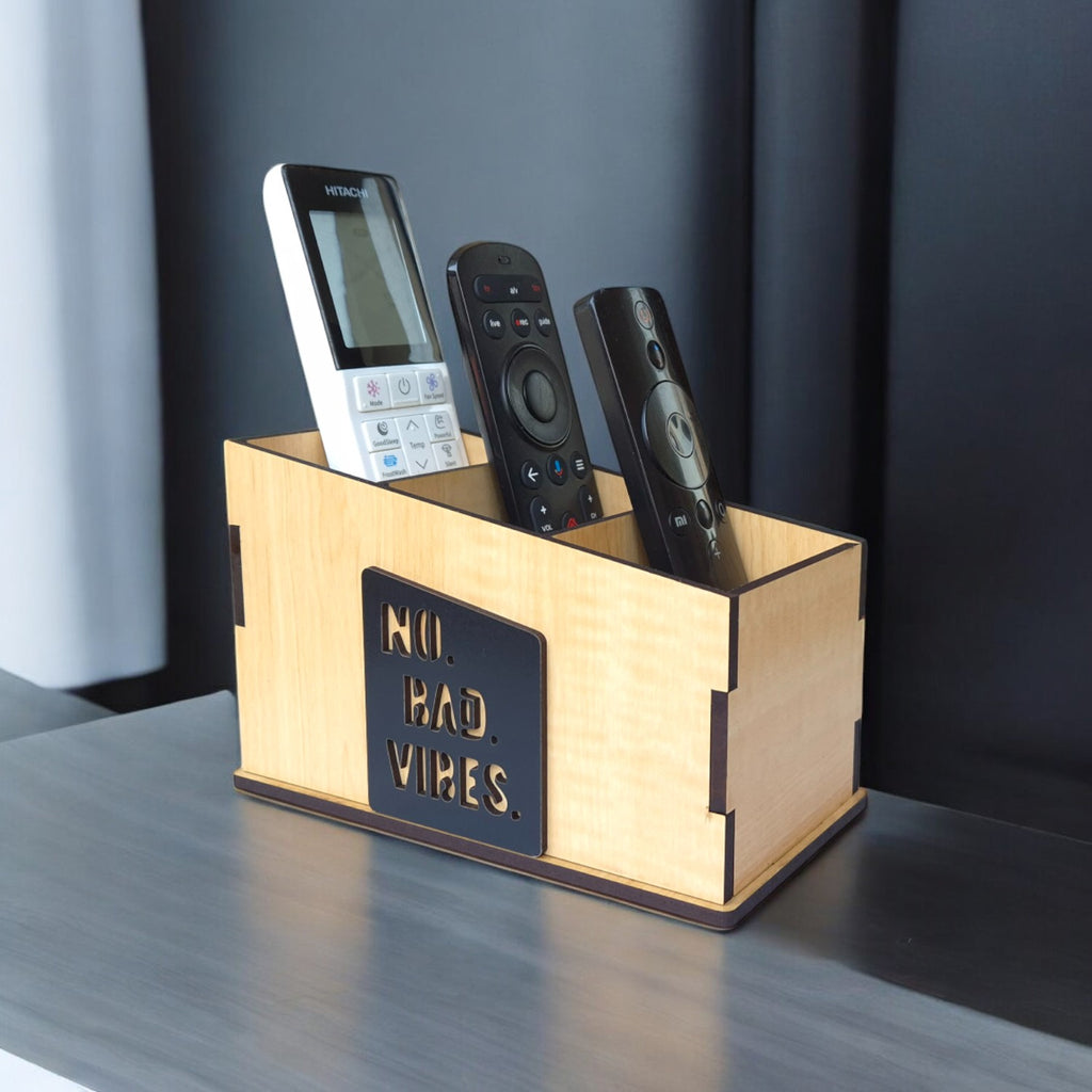 Wooden Remote Stand for Office & Home | 3 Compartment | Stationery Organizer Combo Set Of 2