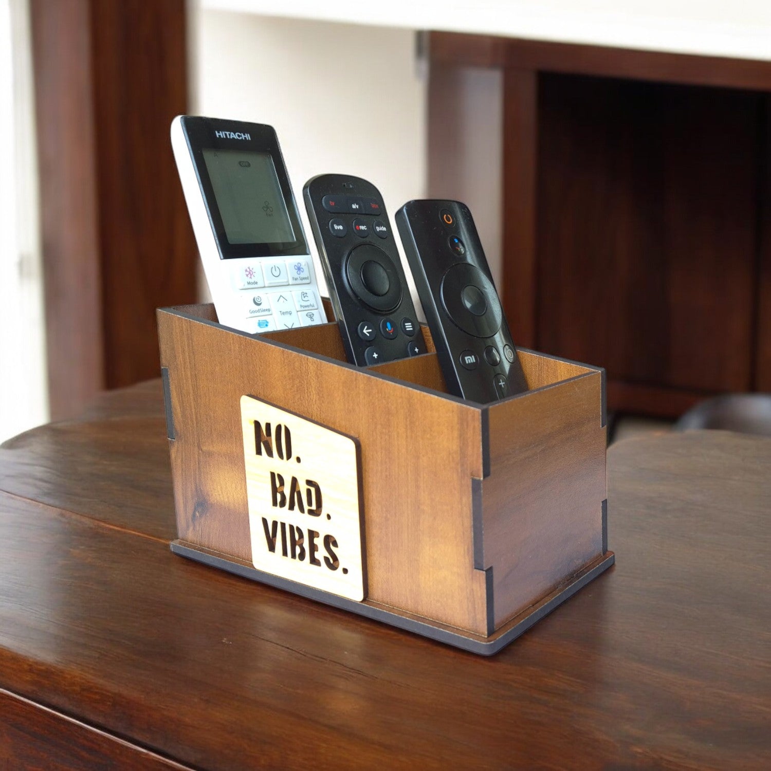 Wooden Remote Stand for Office & Home | 3 Compartment | Stationery Organizer Combo Set Of 2