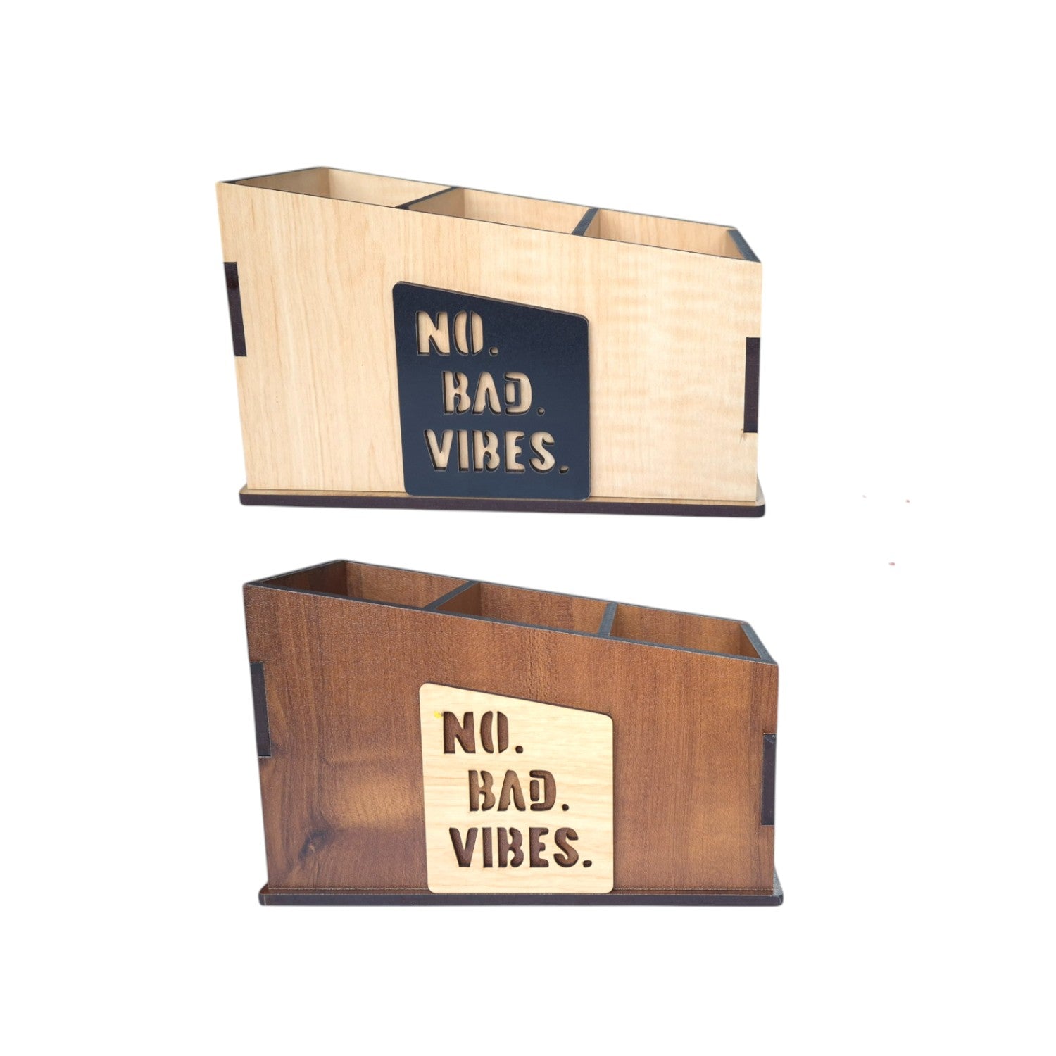 Wooden Remote Stand for Office & Home | 3 Compartment | Stationery Organizer Combo Set Of 2