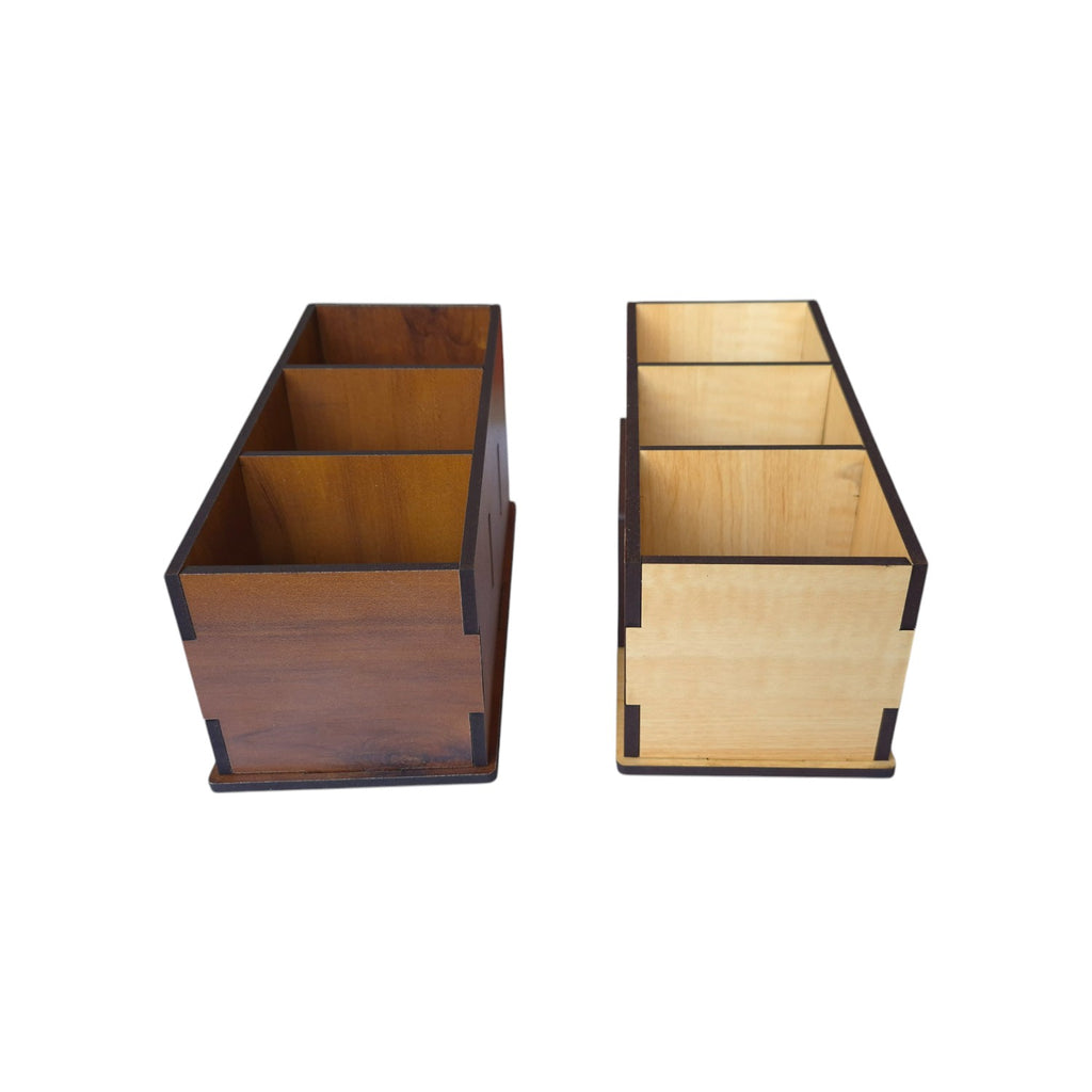 Wooden Remote Stand for Office & Home | 3 Compartment | Stationery Organizer Combo Set Of 2