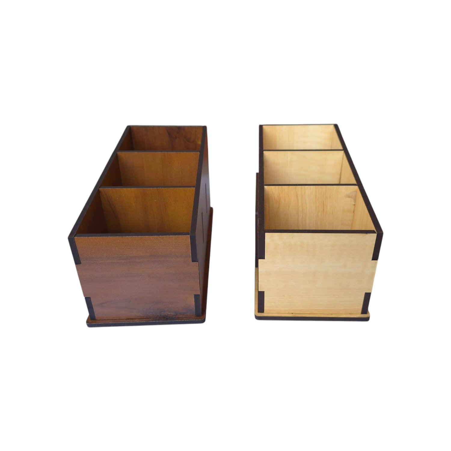 Wooden Remote Stand for Office & Home | 3 Compartment | Stationery Organizer Combo Set Of 2