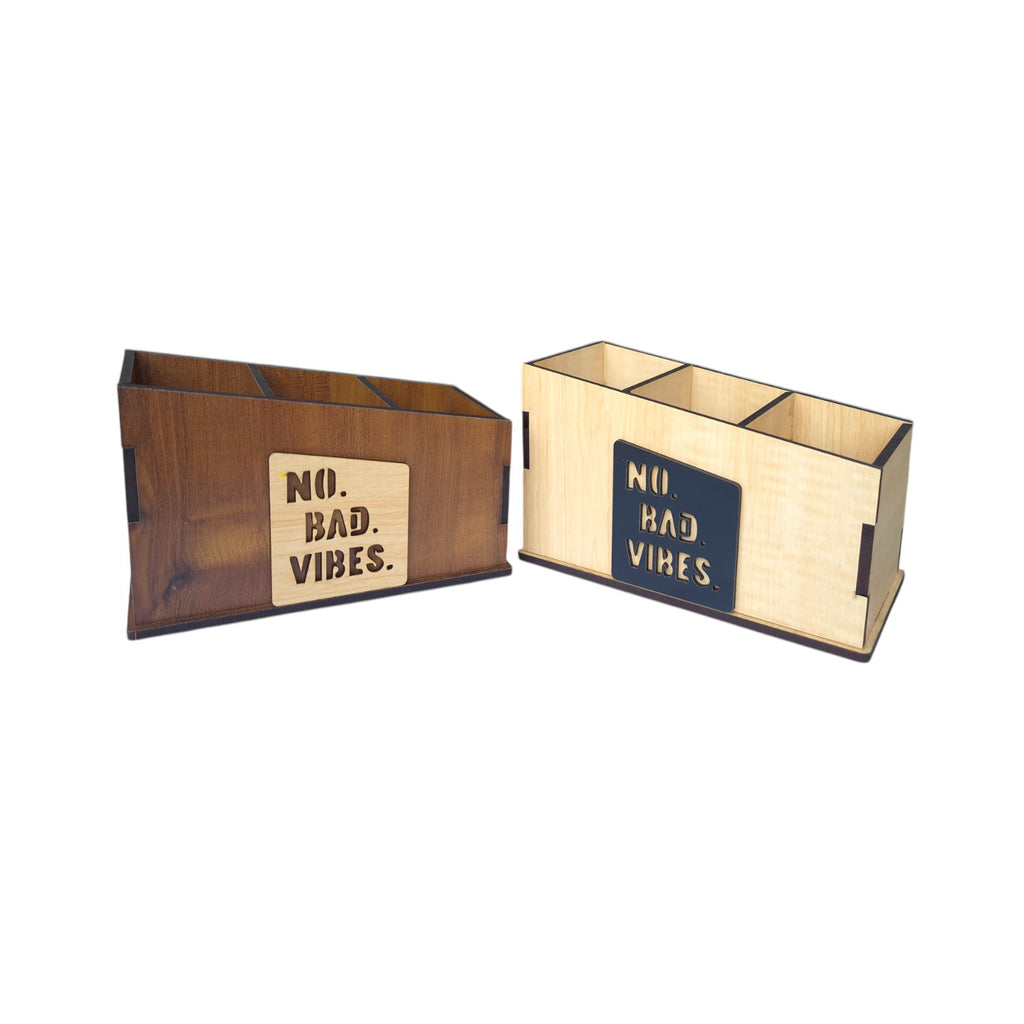 Wooden Remote Stand for Office & Home | 3 Compartment | Stationery Organizer Combo Set Of 2