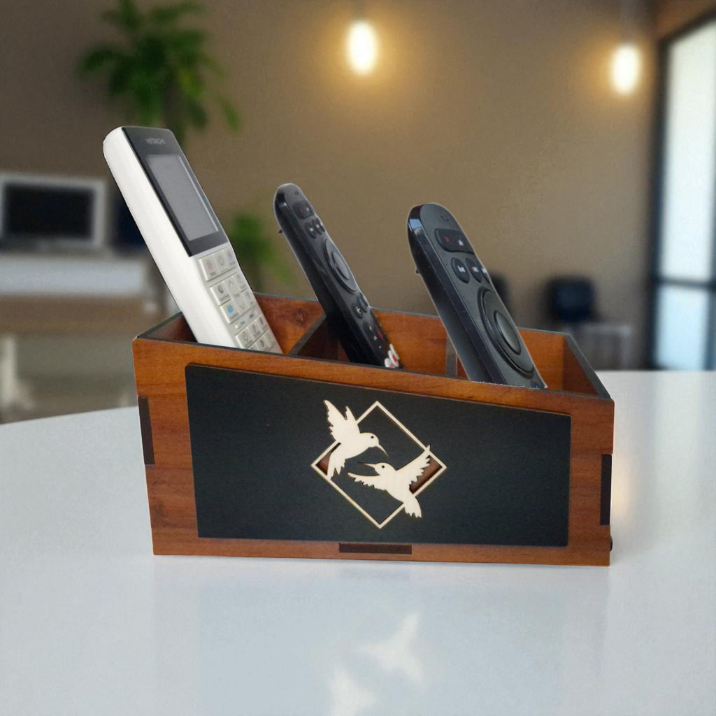 Wooden Remote Stand for Office & Home | 3 Compartment | Stationery Organizer